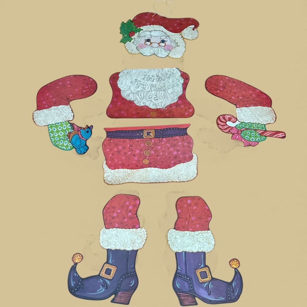 VTG Jointed Santa Wall Decoration 45" Large Die Cut Christmas Decor Missing Brad